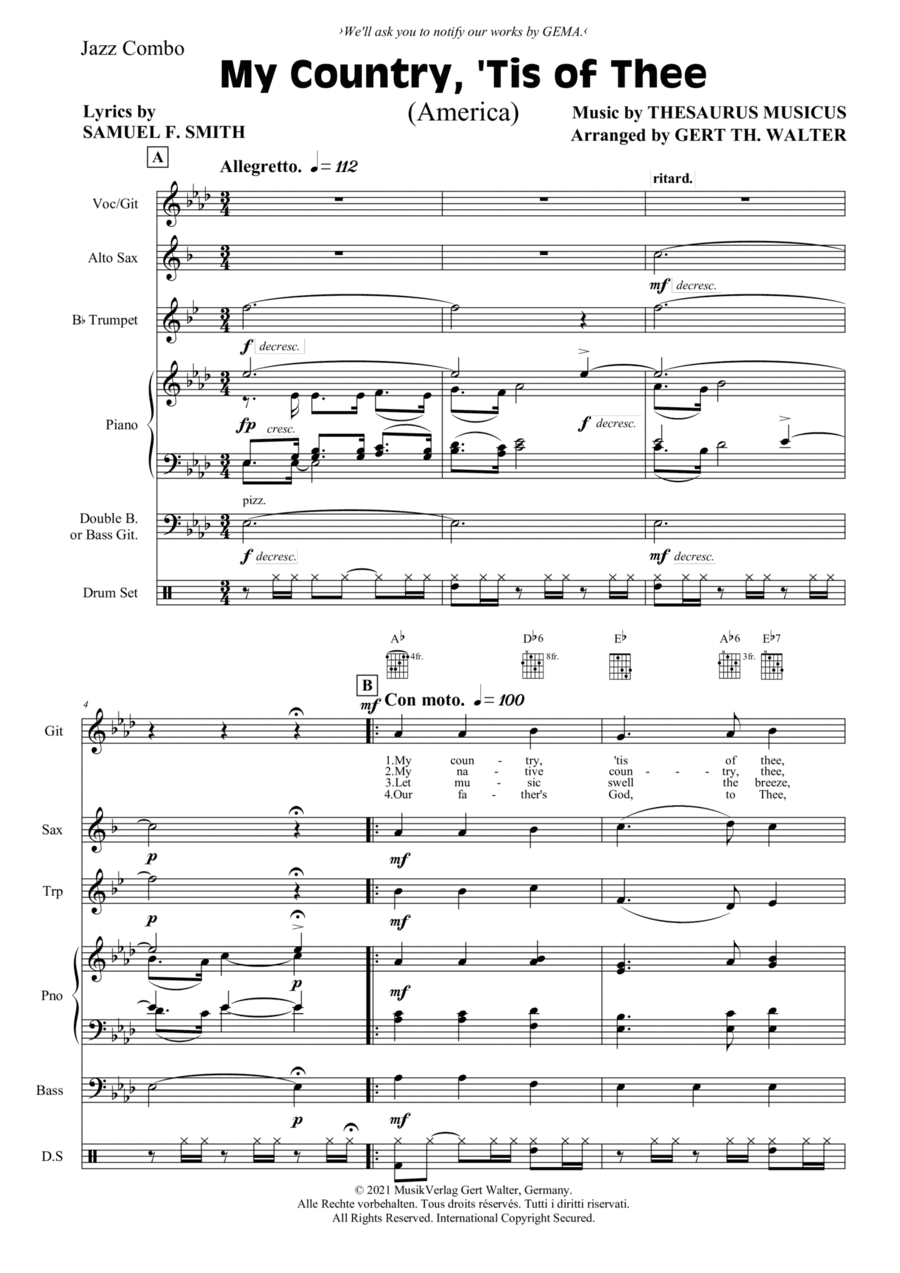 My Country, 'Tis Of Thee (America) (arr. Gert Th. Walter)