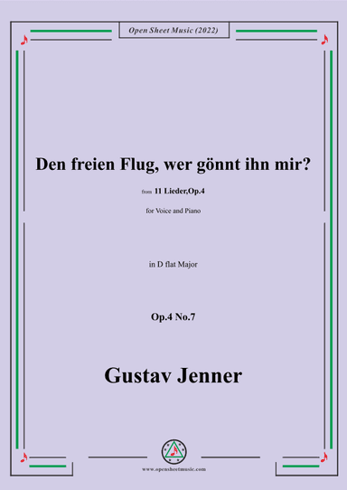 Jenner-Den freien Flug,wer gönnt ihn mir?,in D flat Major,Op.4 No.7 (arr. OSM Press)