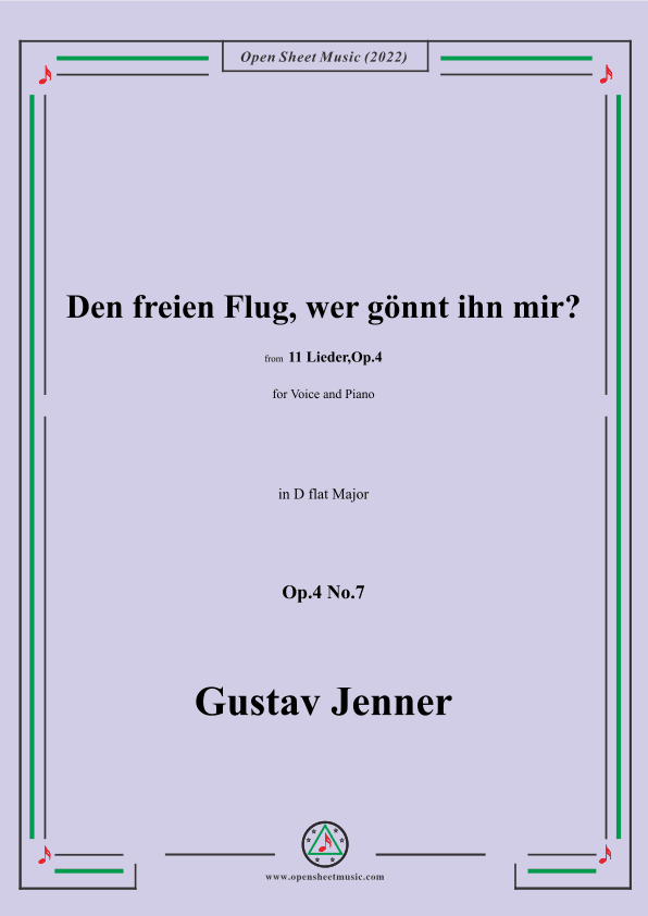 Jenner-Den freien Flug,wer gönnt ihn mir?,in D flat Major,Op.4 No.7 (arr. OSM Press)