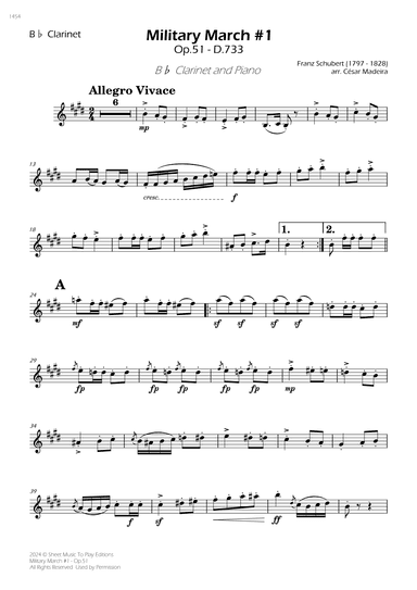 Military March No.1, Op.51 - Bb Clarinet and Piano (Individual Parts) (arr. César Madeira)