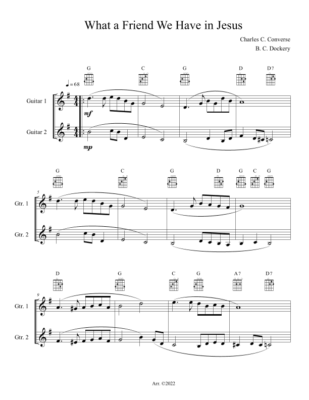 What a Friend We Have in Jesus (Guitar Duet or Trio) (arr. B. C. Dockery)