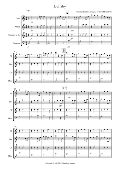 Brahms Lullaby for Wind Quartet (arr. David Burndrett)