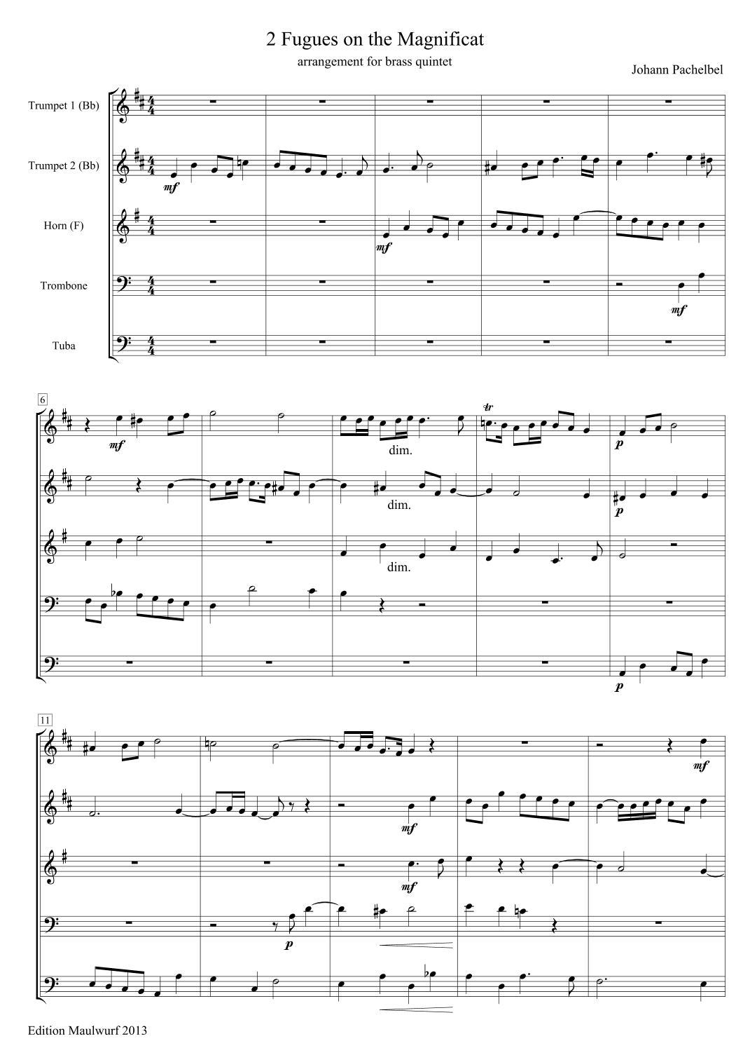 Pachelbel 2 Fugues (arr. Edition Maulwurf)