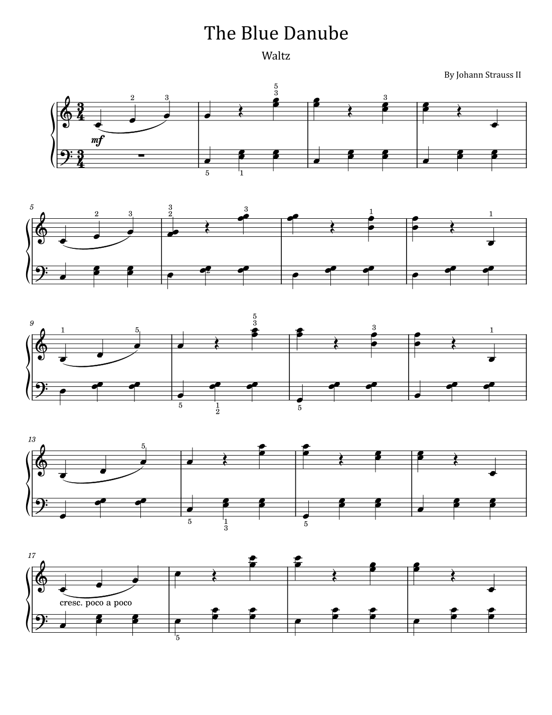 Johann Strauss II - The Blue Danube - For Easy Piano Version - With Finger (arr. poon)