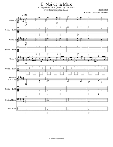 El Noi de la Mare for Four Guitars (arr. Dan Jones (www.danjonesguitarist.com))