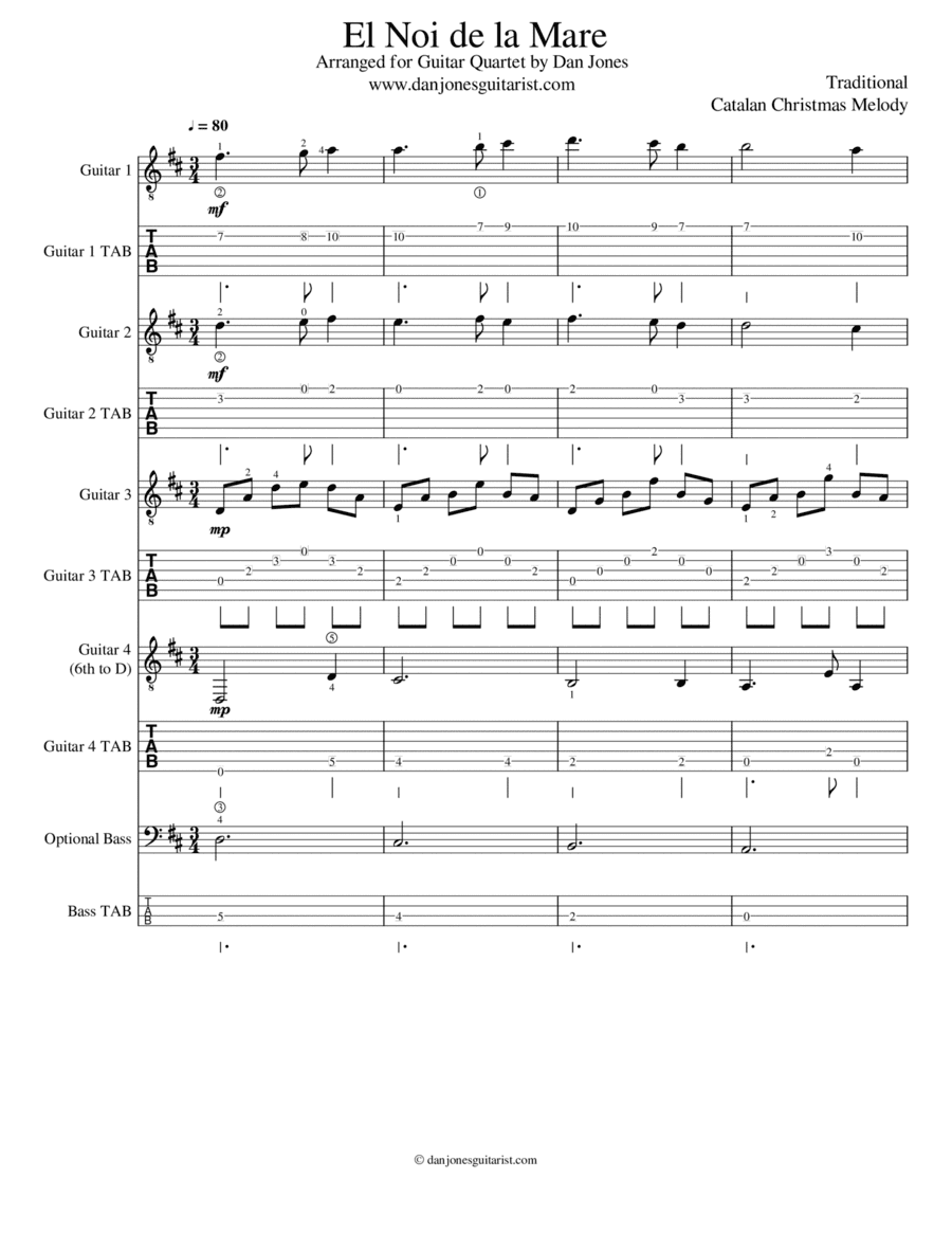 El Noi de la Mare for Four Guitars (arr. Dan Jones (www.danjonesguitarist.com))