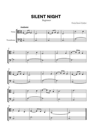 Silent Night (Beginner) (for Viola and Trombone) (arr. Cadenza Editions)