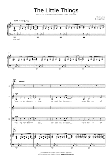 The Little Things - (The Lockdown Song) - SATB Choir with piano accompaniment - Chris Lawry