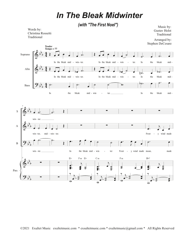 In The Bleak Midwinter (with "The First Noel") (Vocal Trio - (SAB) (arr. Stephen DeCesare)