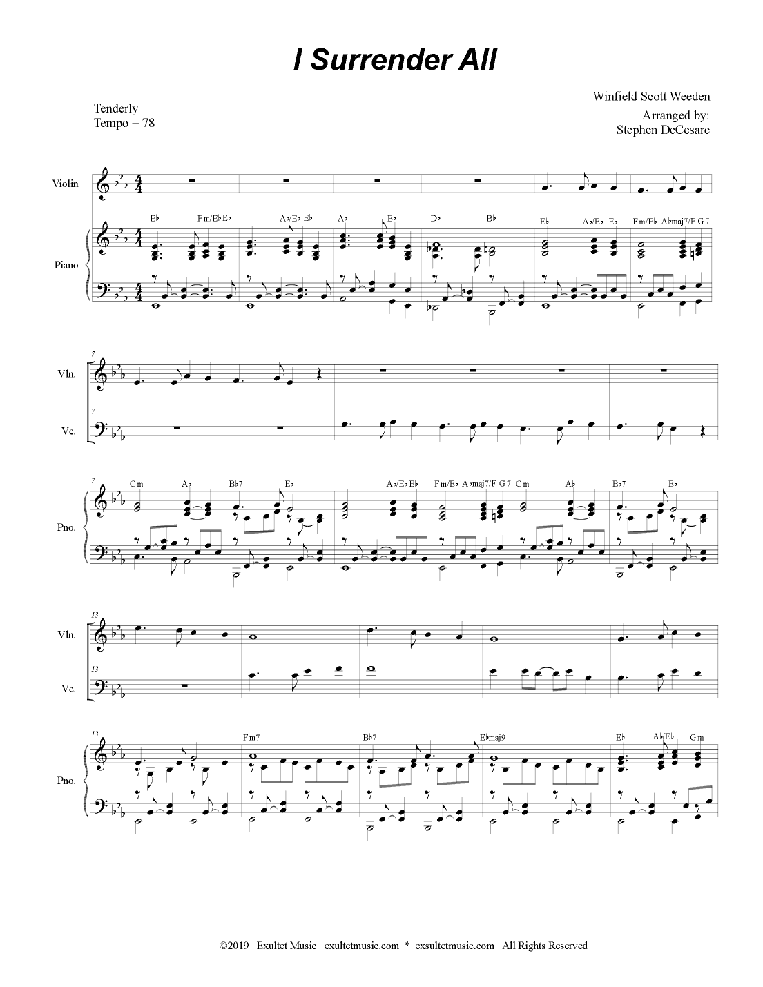 I Surrender All (Duet for Violin and Cello) (arr. Stephen DeCesare)