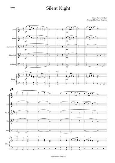 Silent night (Woodwind Quintet) Piano and chords (arr. Cadu Barcelos)