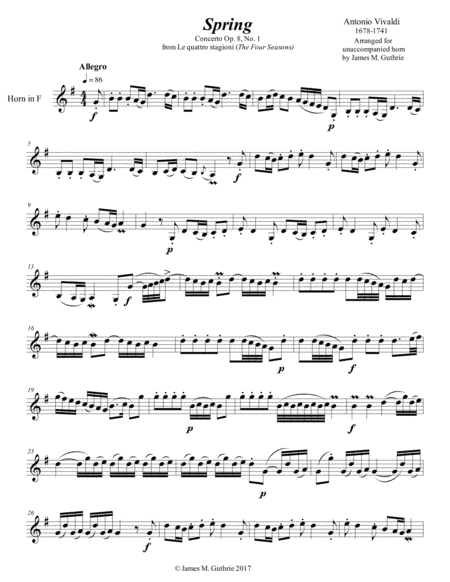 Vivaldi - The Four Seasons: Spring for Solo French Horn (arr. James M. Guthrie, ASCAP)