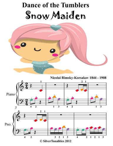Dance of the Tumblers Beginner Piano Sheet Music with Colored Notes (arr. SilverTonalities)