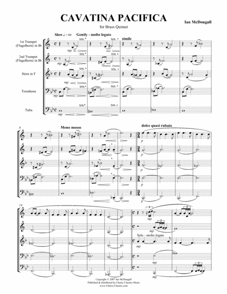 Cavatina Pacifica for Brass Quintet (arr. Cherry Classics Music)