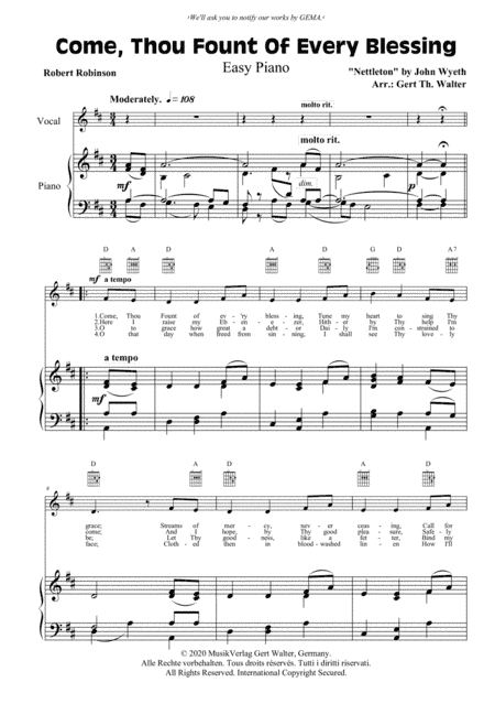 Come, Thou Fount Of Every Blessing (arr. Gert Th. Walter)