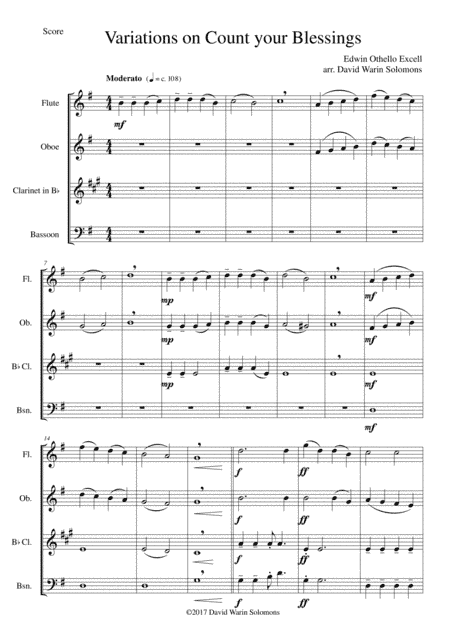 Variations on Count your Blessings for wind quartet (arr. David Warin Solomons)