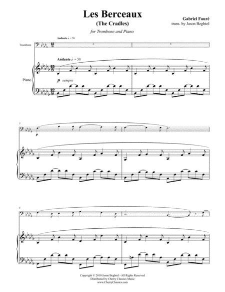 Les Berceaux for Trombone & Piano (arr. Beghtol, Jason)