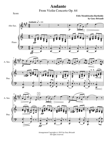 Andante From Violin Concerto Op. 64 (arr. Gary Bricault)