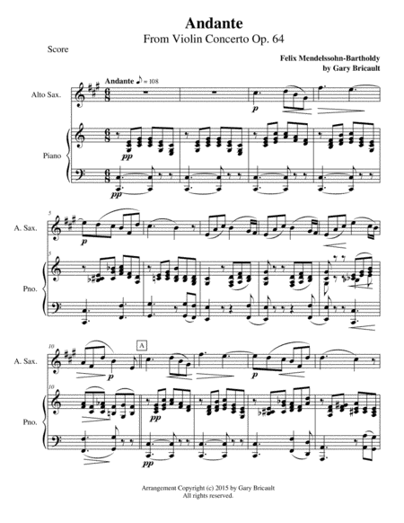Andante From Violin Concerto Op. 64 (arr. Gary Bricault)