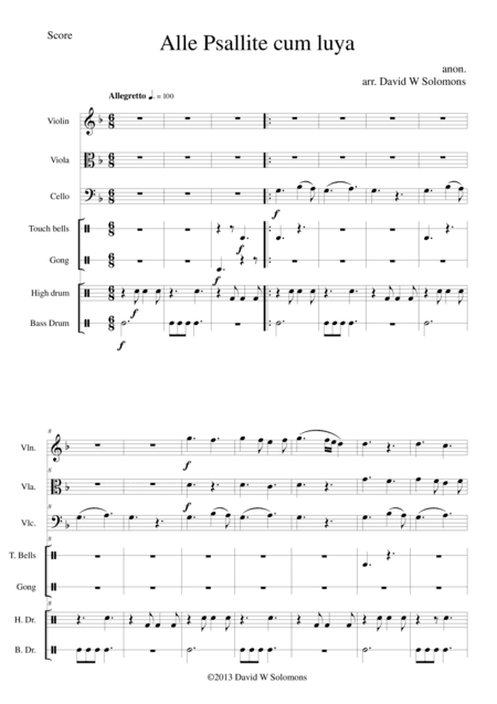 Alle psallite cum luya for string trio and percussion (arr. David Warin Solomons)