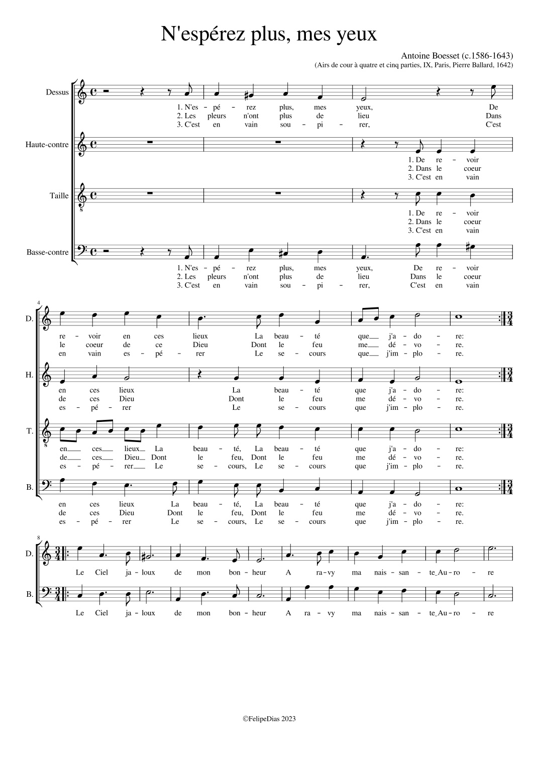 N'espérez plus mes yeux (arr. Early Music Scores)