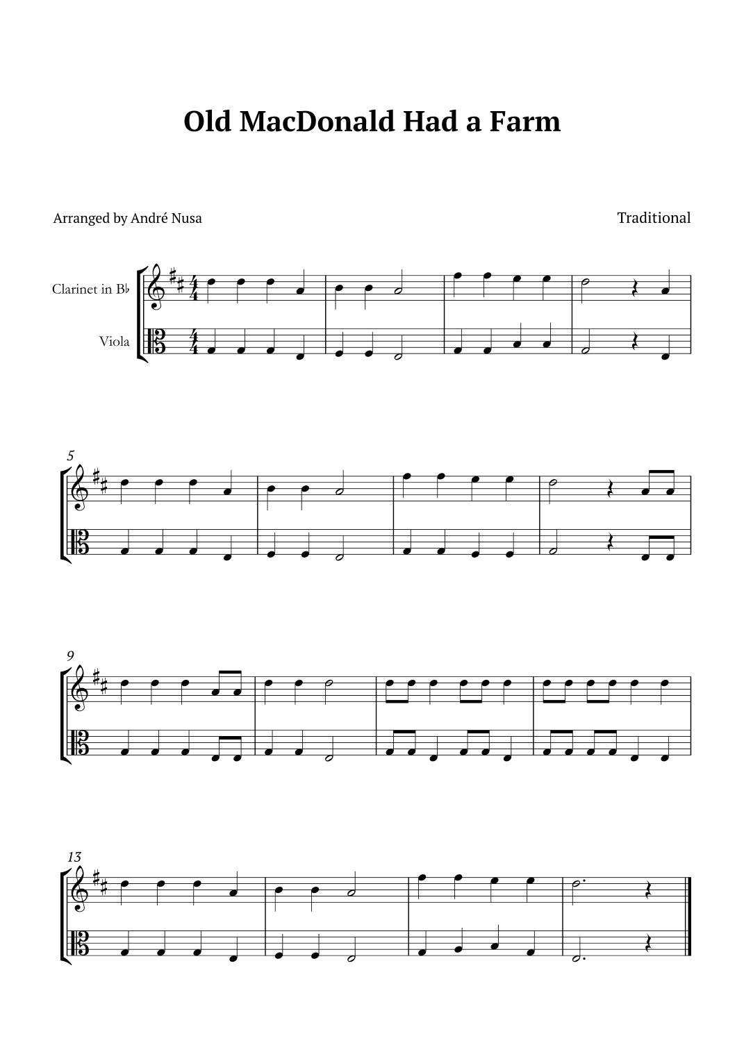Old MacDonald Had a Farm (arr. André Nusa)