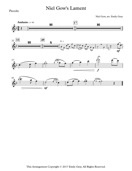 Niel Gow's Lament (Concert Band - Parts) (arr. Emily Gray)