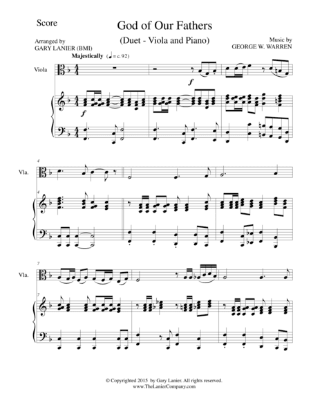 GOD OF OUR FATHERS (Duet – Viola and Piano/Score and Parts) (arr. Gary Lanier)