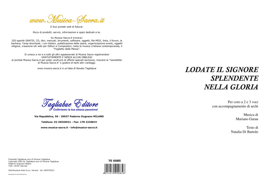 LODATE IL SIGNORE SPLENDENTE NELLA GLORIA - Mariano Garau