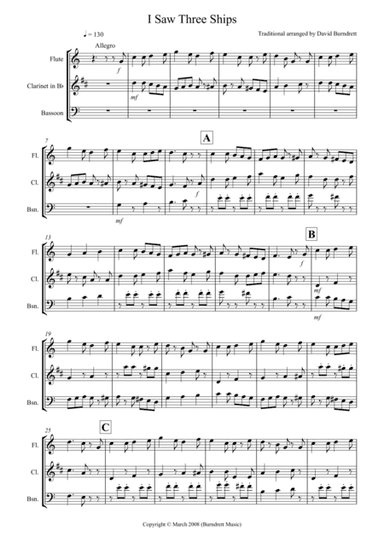I Saw Three Ships for Wind Trio (arr. David Burndrett)