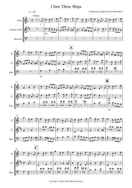 I Saw Three Ships for Wind Trio (arr. David Burndrett)