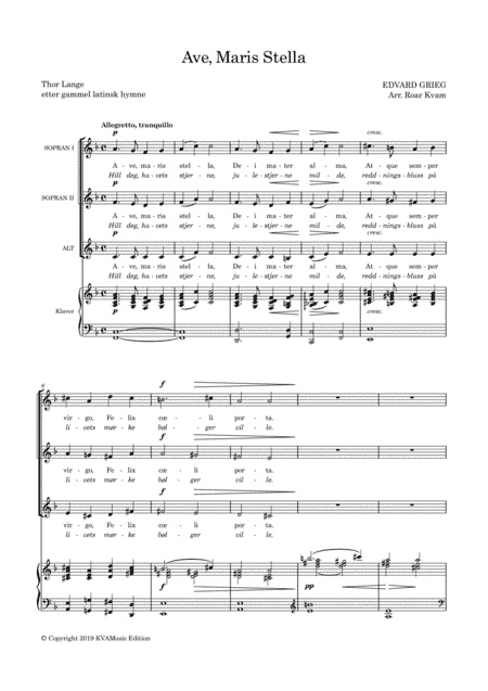 Grieg: Ave, Maris Stella (SSA choir and Piano) (arr. Roar Kvam)