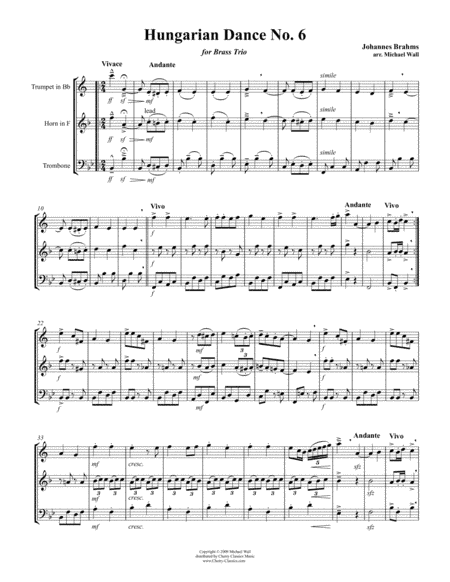 Hungarian Dance No. 6 for Brass Trio (arr. Wall, Mike)