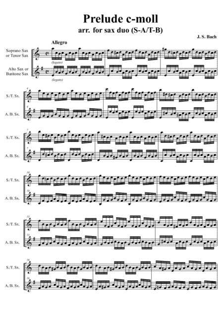 J. S. Bach - Prelude II c-moll from The Well-Tempered Clavier Book I, arr. for sax duet (S-A/T-B) (arr. M. Kutsenko)