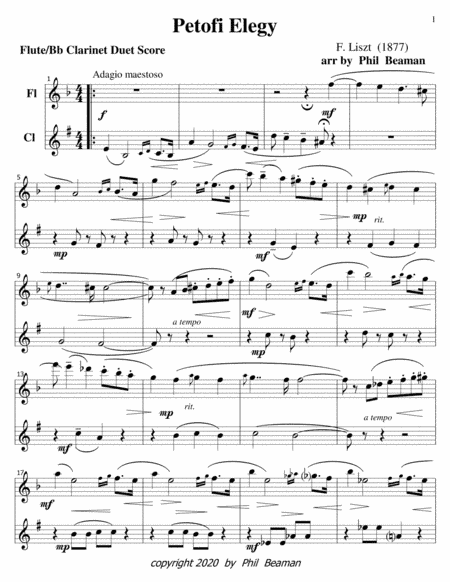 Petofi Elegy-Liszt-flute-clarinet duet (arr. Phil Beaman)