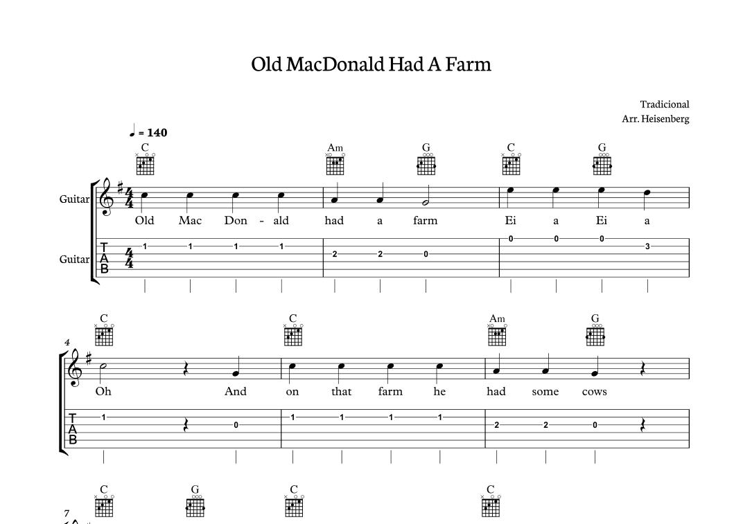 Old MacDonald Had a farm for Guitar with tab (arr. Heisenberg)