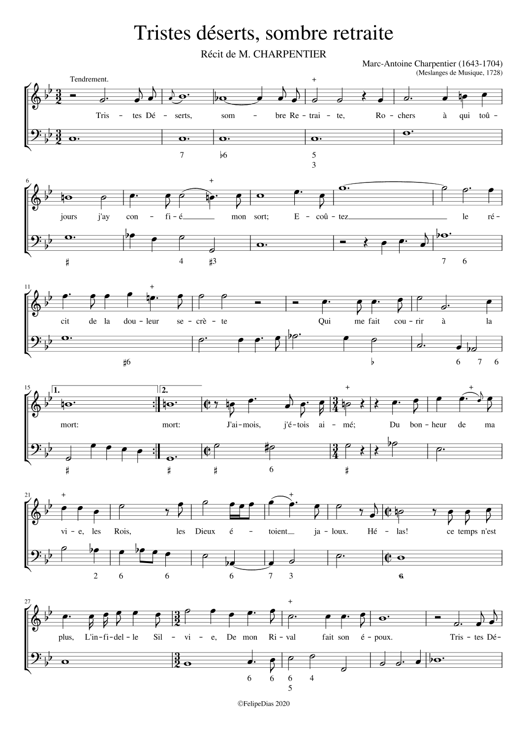 Tristes déserts, sombre retraite (arr. Early Music Scores)