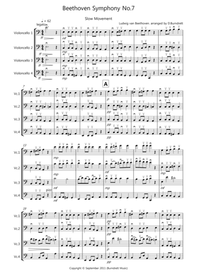 Beethoven Symphony No.7 (slow movement) for Cello Quartet (arr. David Burndrett)