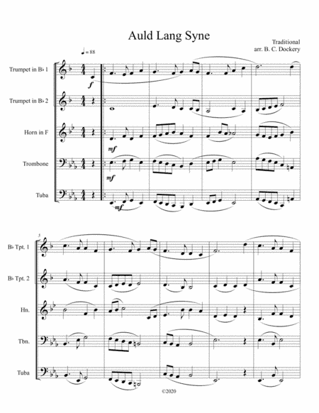 Auld Lang Syne for Brass Quintet (arr. B. C. Dockery)