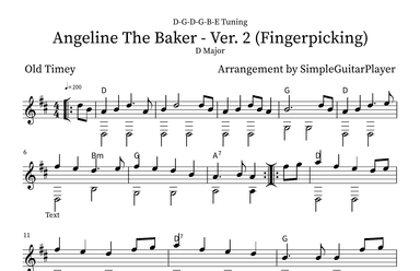 Angeline The Baker (Fingerpicking D-G-D-G-B-E Tuning) (arr. SimpleGuitarPlayer)