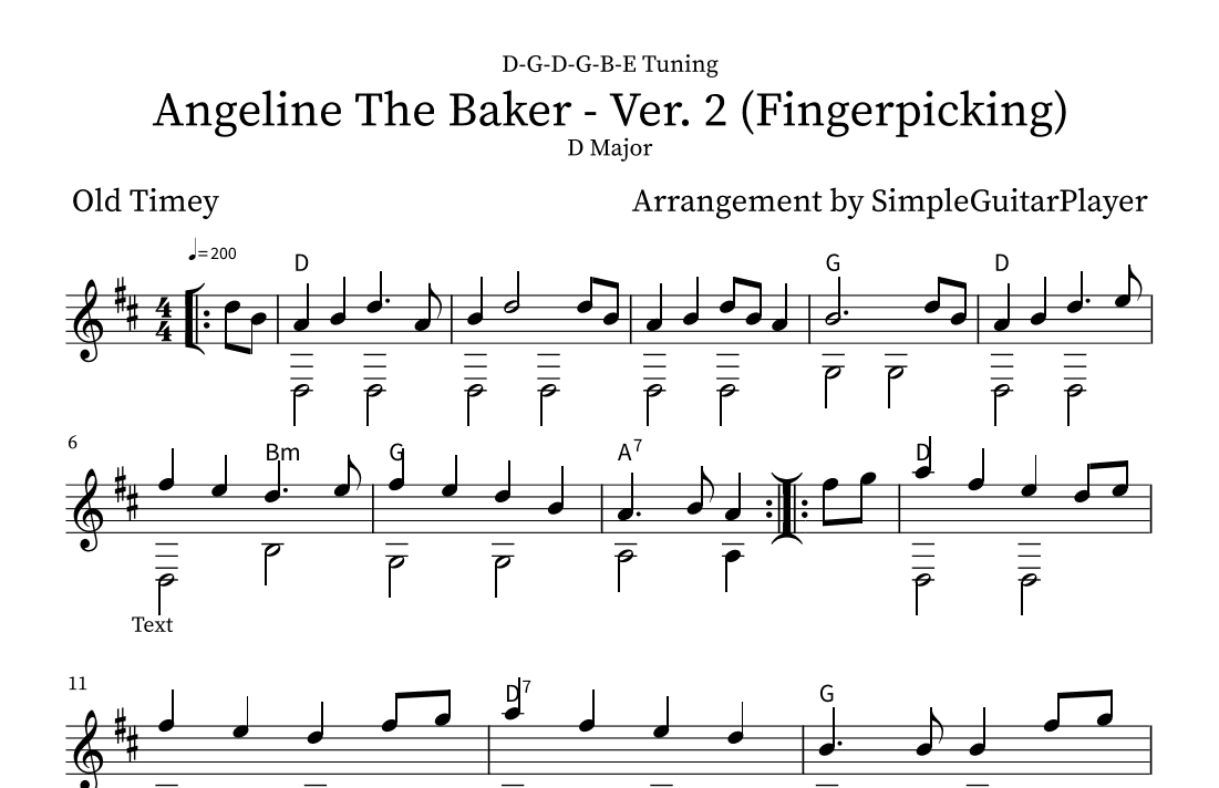 Angeline The Baker (Fingerpicking D-G-D-G-B-E Tuning) (arr. SimpleGuitarPlayer)