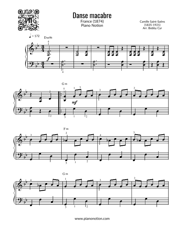 Danse Macabre (Easy Piano) (arr. Bobby Cyr - Piano Notion)