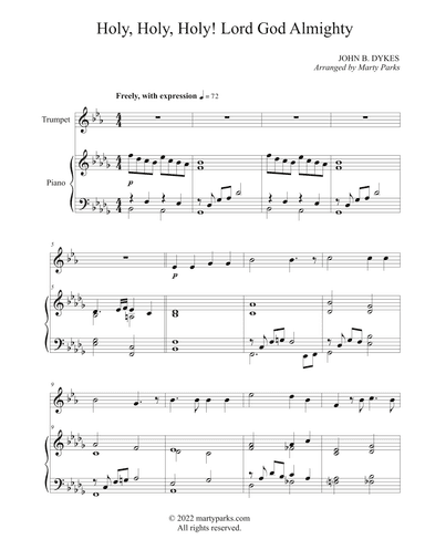 Holy, Holy, Holy! Lord God Almighty! (Trumpet-Piano) (arr. Marty Parks)