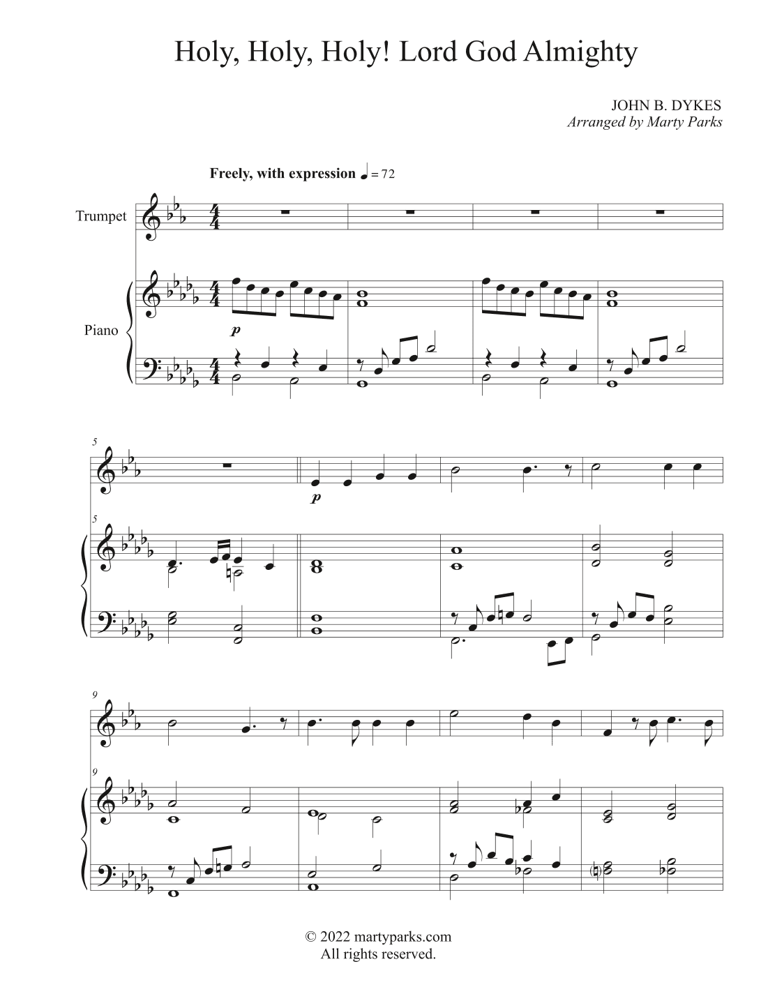 Holy, Holy, Holy! Lord God Almighty! (Trumpet-Piano) (arr. Marty Parks)