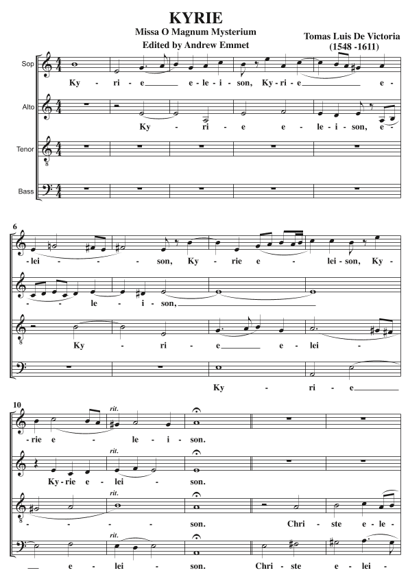 O Magnum Mysterium Complete Mass (Victoria) A Cappella SATB (arr. Edited by Andrew Emmet)