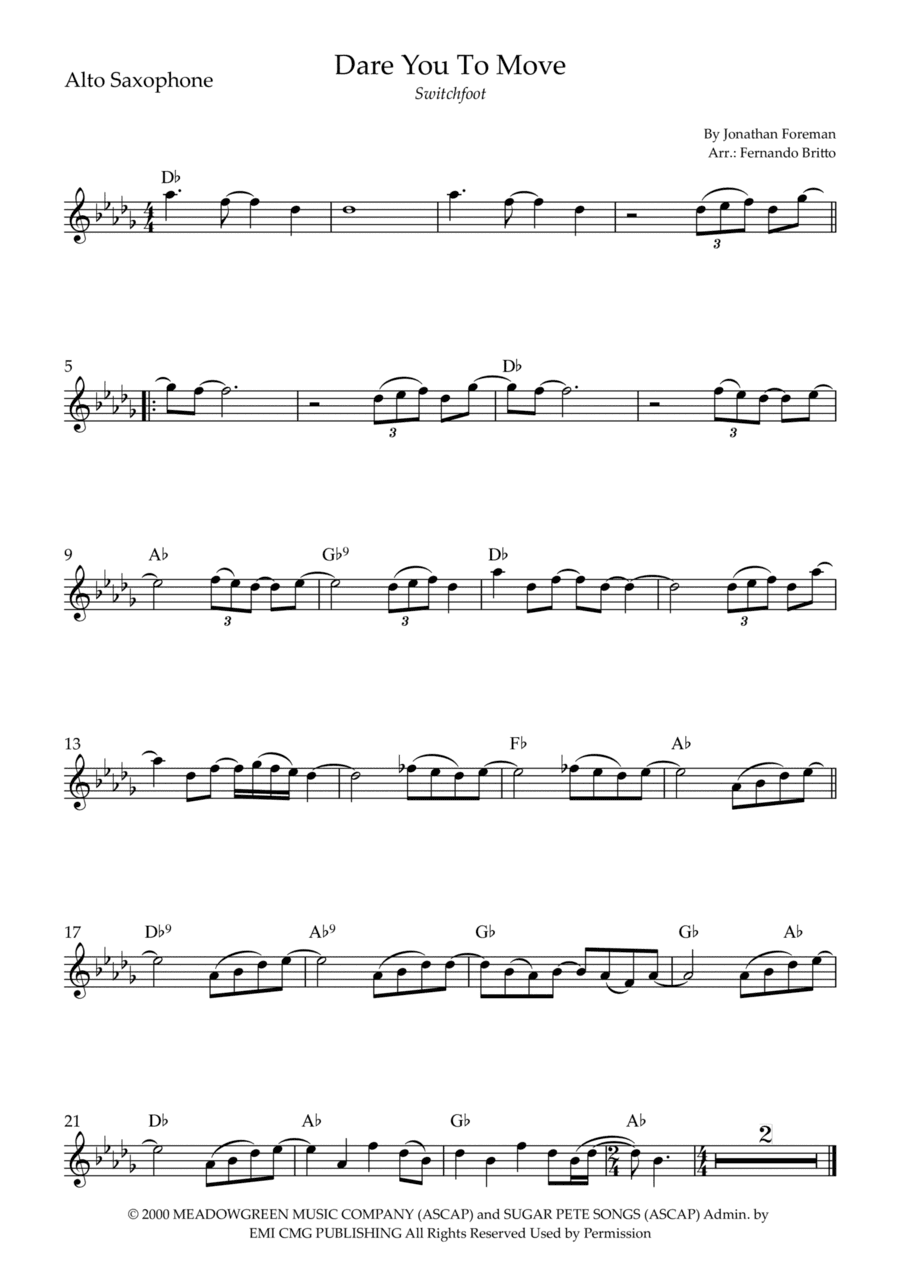 Dare You To Move (arr. Fernando Britto)