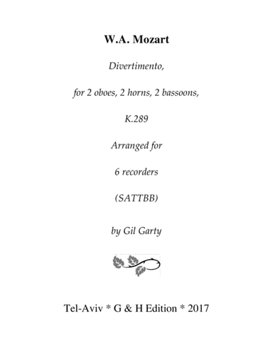 Divertimento, K.289 (arrangement for 6 recorders) (arr. Gil Garty)
