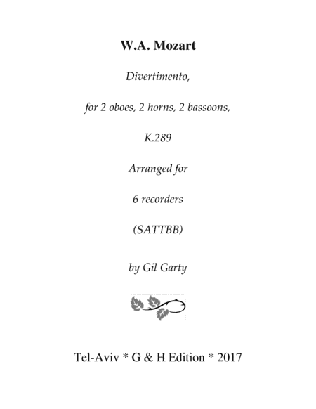 Divertimento, K.289 (arrangement for 6 recorders) (arr. Gil Garty)