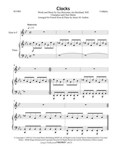 Clocks (arr. James M. Guthrie, ASCAP)