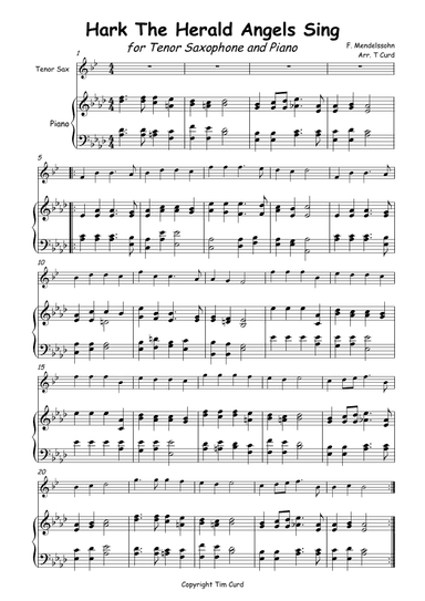 Hark The Herald Angels Sing for Solo Tenor Saxophone and Piano